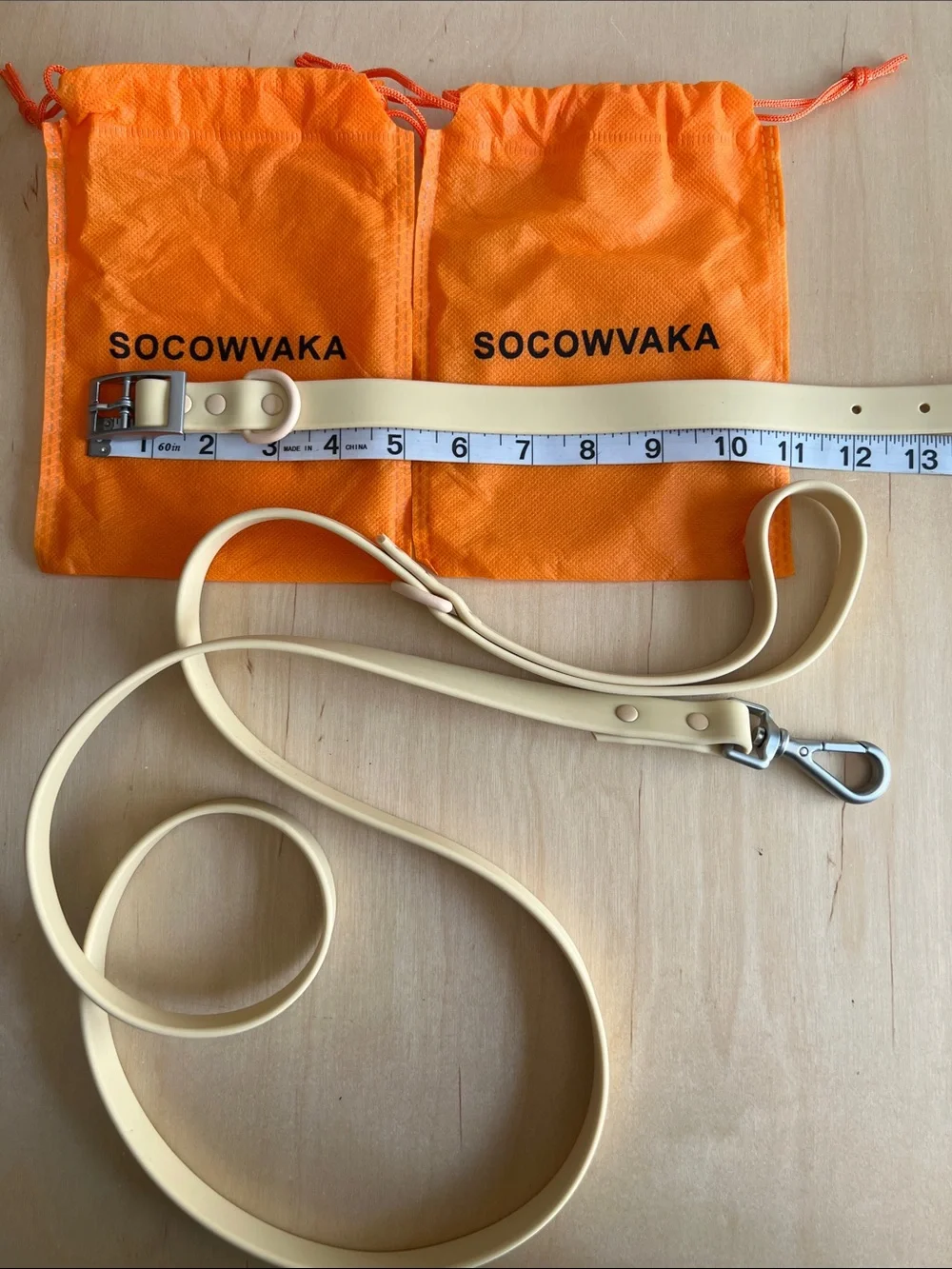 Socowvaka Beige Waterproof Dog Leash & Collar Set
